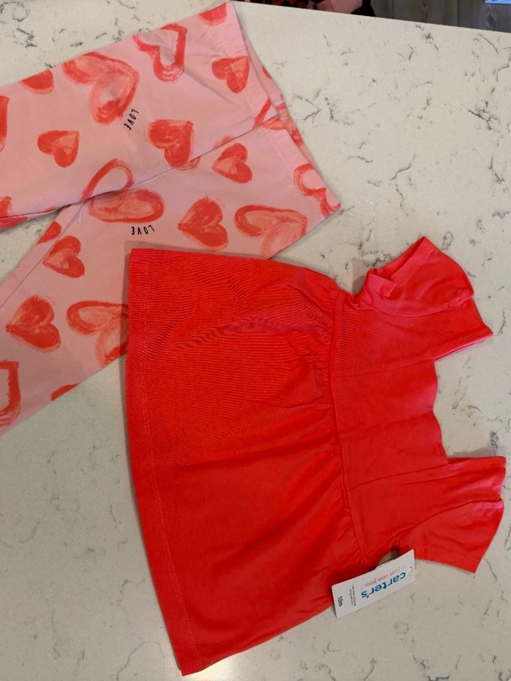Carter’s Baby Girl Valentine’s Day Set (Heart Leggings & Red Top)